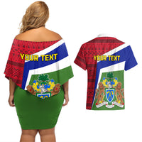 Gambia Independence Day Couples Matching Off Shoulder Short Dress and Hawaiian Shirt Coat Of Arms African Pattern - Wonder Print Shop