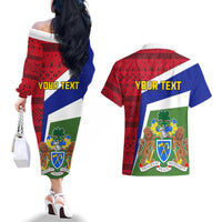Gambia Independence Day Couples Matching Off The Shoulder Long Sleeve Dress and Hawaiian Shirt Coat Of Arms African Pattern - Wonder Print Shop