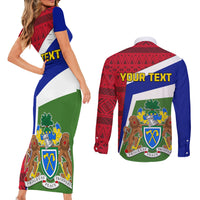 Gambia Independence Day Couples Matching Short Sleeve Bodycon Dress and Long Sleeve Button Shirt Coat Of Arms African Pattern - Wonder Print Shop