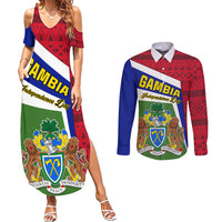 Gambia Independence Day Couples Matching Summer Maxi Dress and Long Sleeve Button Shirt Coat Of Arms African Pattern - Wonder Print Shop
