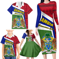 Gambia Independence Day Family Matching Long Sleeve Bodycon Dress and Hawaiian Shirt Coat Of Arms African Pattern - Wonder Print Shop