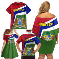Gambia Independence Day Family Matching Off Shoulder Short Dress and Hawaiian Shirt Coat Of Arms African Pattern - Wonder Print Shop