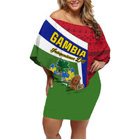 Gambia Independence Day Family Matching Off Shoulder Short Dress and Hawaiian Shirt Coat Of Arms African Pattern - Wonder Print Shop