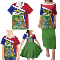 Gambia Independence Day Family Matching Puletasi and Hawaiian Shirt Coat Of Arms African Pattern - Wonder Print Shop