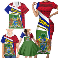 Gambia Independence Day Family Matching Short Sleeve Bodycon Dress and Hawaiian Shirt Coat Of Arms African Pattern - Wonder Print Shop