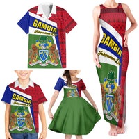 Gambia Independence Day Family Matching Tank Maxi Dress and Hawaiian Shirt Coat Of Arms African Pattern - Wonder Print Shop