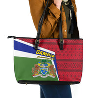 Gambia Independence Day Leather Tote Bag Coat Of Arms African Pattern - Wonder Print Shop