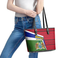 Gambia Independence Day Leather Tote Bag Coat Of Arms African Pattern - Wonder Print Shop