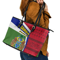 Gambia Independence Day Leather Tote Bag Coat Of Arms African Pattern - Wonder Print Shop