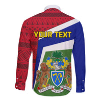 Gambia Independence Day Long Sleeve Button Shirt Coat Of Arms African Pattern - Wonder Print Shop