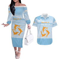 Personalized Republic of Anguilla Couples Matching Off The Shoulder Long Sleeve Dress and Hawaiian Shirt Strength and Endurance