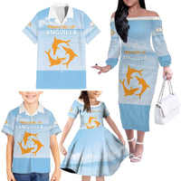 Personalized Republic of Anguilla Family Matching Off The Shoulder Long Sleeve Dress and Hawaiian Shirt Strength and Endurance