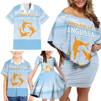 Personalized Republic of Anguilla Family Matching Off Shoulder Short Dress and Hawaiian Shirt Strength and Endurance - Wonder Print Shop