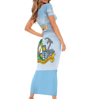 Personalized Republic of Anguilla Short Sleeve Bodycon Dress Strength and Endurance - Wonder Print Shop