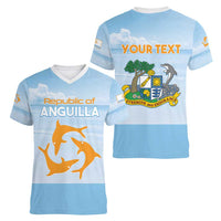 Personalized Republic of Anguilla Women V-Neck T-Shirt Strength and Endurance - Wonder Print Shop