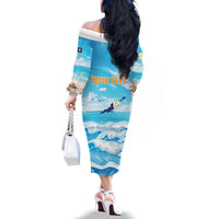 Personalized Anguilla Family Matching Off The Shoulder Long Sleeve Dress and Hawaiian Shirt Three Orange Gold Natural Dolphins