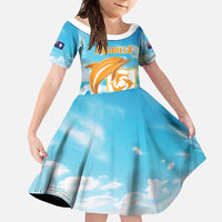 Personalized Anguilla Family Matching Off Shoulder Maxi Dress and Hawaiian Shirt Three Orange Gold Natural Dolphins - Wonder Print Shop