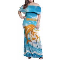 Personalized Anguilla Family Matching Off Shoulder Maxi Dress and Hawaiian Shirt Three Orange Gold Natural Dolphins - Wonder Print Shop