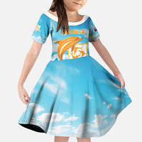 Personalized Anguilla Family Matching Puletasi and Hawaiian Shirt Three Orange Gold Natural Dolphins