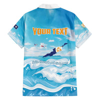 Personalized Anguilla Family Matching Puletasi and Hawaiian Shirt Three Orange Gold Natural Dolphins