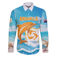Personalized Anguilla Family Matching Puletasi and Hawaiian Shirt Three Orange Gold Natural Dolphins