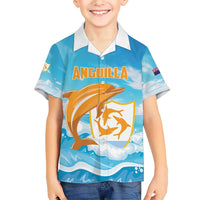 Personalized Anguilla Family Matching Short Sleeve Bodycon Dress and Hawaiian Shirt Three Orange Gold Natural Dolphins - Wonder Print Shop