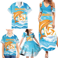 Personalized Anguilla Family Matching Summer Maxi Dress and Hawaiian Shirt Three Orange Gold Natural Dolphins - Wonder Print Shop