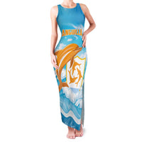 Personalized Anguilla Family Matching Tank Maxi Dress and Hawaiian Shirt Three Orange Gold Natural Dolphins - Wonder Print Shop