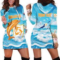 Personalized Anguilla Hoodie Dress Three Orange Gold Natural Dolphins - Wonder Print Shop