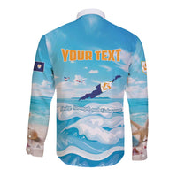 Personalized Anguilla Long Sleeve Button Shirt Three Orange Gold Natural Dolphins