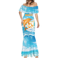 Personalized Anguilla Mermaid Dress Three Orange Gold Natural Dolphins - Wonder Print Shop