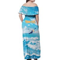 Personalized Anguilla Off Shoulder Maxi Dress Three Orange Gold Natural Dolphins - Wonder Print Shop