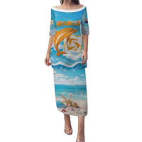 Personalized Anguilla Puletasi Three Orange Gold Natural Dolphins - Wonder Print Shop