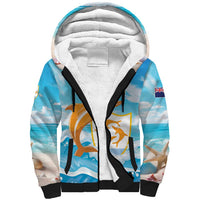 Personalized Anguilla Sherpa Hoodie Three Orange Gold Natural Dolphins - Wonder Print Shop