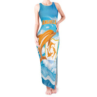 Personalized Anguilla Tank Maxi Dress Three Orange Gold Natural Dolphins - Wonder Print Shop