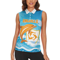 Personalized Anguilla Women Sleeveless Polo Shirt Three Orange Gold Natural Dolphins - Wonder Print Shop