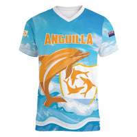 Personalized Anguilla Women V-Neck T-Shirt Three Orange Gold Natural Dolphins - Wonder Print Shop