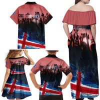 Iceland Independence Day 2024 Family Matching Off Shoulder Maxi Dress and Hawaiian Shirt Coat Of Arms Happy 80th Anniversary - Wonder Print Shop