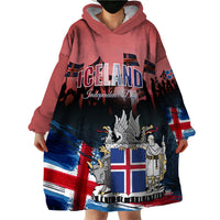 Iceland Independence Day 2024 Wearable Blanket Hoodie Coat Of Arms Happy 80th Anniversary - Wonder Print Shop
