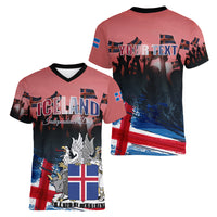 Iceland Independence Day 2024 Women V-Neck T-Shirt Coat Of Arms Happy 80th Anniversary - Wonder Print Shop