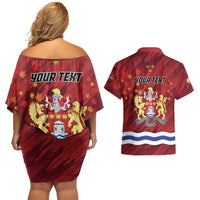 Personalised Kingston Couples Matching Off Shoulder Short Dress and Hawaiian Shirt Antiquitate Civilitate Humanitate