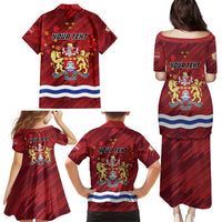 Personalised Kingston Family Matching Puletasi and Hawaiian Shirt Antiquitate Civilitate Humanitate