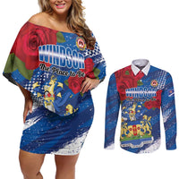 Personalised Windsor Couples Matching Off Shoulder Short Dress and Long Sleeve Button Shirt The City of Roses