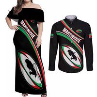 Custom Martinique Rugby Couples Matching Off Shoulder Maxi Dress and Long Sleeve Button Shirt Matinik Go Champions