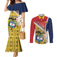 Colombia Independence Day Couples Matching Mermaid Dress and Long Sleeve Button Shirt Libertad y Orden Colombian Pattern