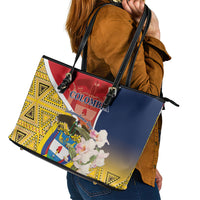 Colombia Independence Day Leather Tote Bag Libertad y Orden Colombian Pattern - Wonder Print Shop