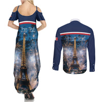 Personalized France Bastille Day Couples Matching Summer Maxi Dress and Long Sleeve Button Shirt Fete Nationale du 14 juillet - Wonder Print Shop