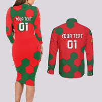 Custom Portugal 2024 Football Couples Matching Long Sleeve Bodycon Dress and Long Sleeve Button Shirt 2024 Go Champions - Wonder Print Shop