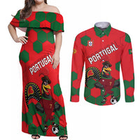 Custom Portugal 2024 Football Couples Matching Off Shoulder Maxi Dress and Long Sleeve Button Shirt 2024 Go Champions - Wonder Print Shop