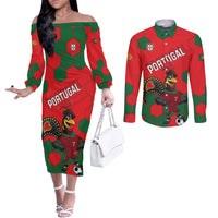 Custom Portugal 2024 Football Couples Matching Off The Shoulder Long Sleeve Dress and Long Sleeve Button Shirt 2024 Go Champions